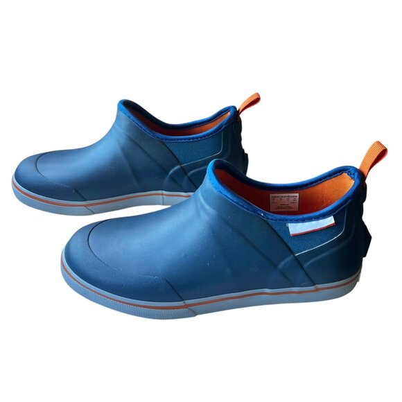 Grundéns Mens Deck-Boss Ankle Boots Size 8 Navy & Orange Slip-On Rubber Shoes - Picture 1 of 7